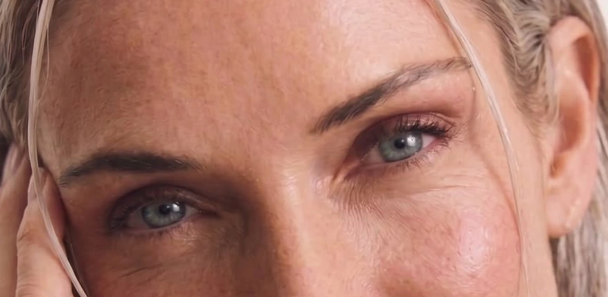 Detalhe do olhar com linhas naturais e textura da pele preservadas